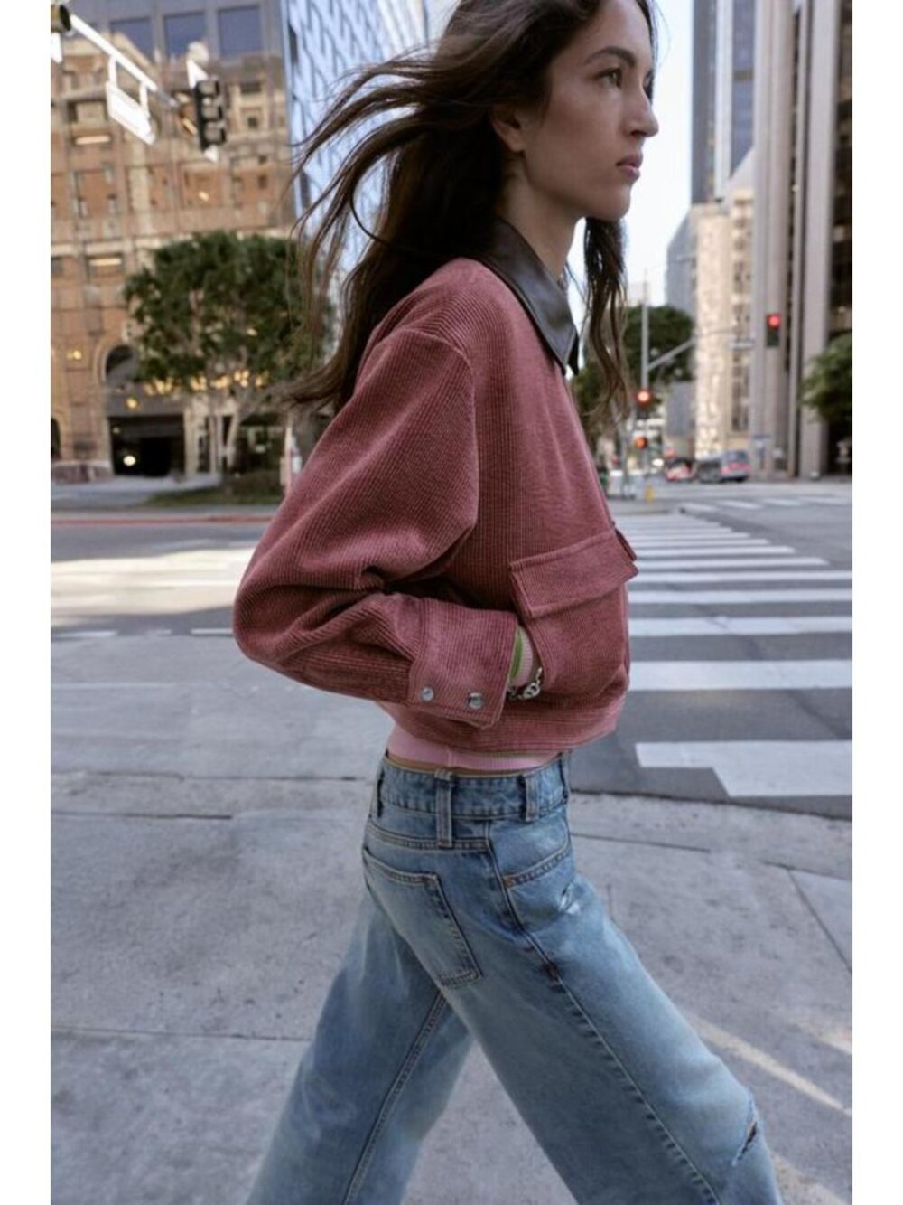 ZARA CORDUROY JACKET WITH FAUX LEATHER COLLAR